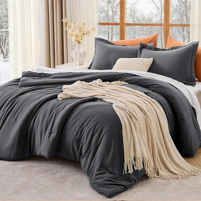 Relaxed MUXHOMO Queen Comforter Set All Season Ultra Soft Down Bedding - 3 Piece Lightweight Bed Set Includes 1 Comforter 90 quot x90 quot and 2 Pillow Shams 20 quot x26 quot Dark Grey Excellent