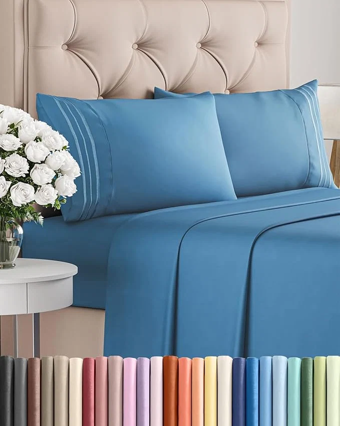 Premium Material Full Size 4 Piece Sheet Set - Comfy Breathable amp Cooling Bed Sheets Set - Hotel Luxury Bedding for Women Men Kids Teens Boys amp Girls - Deep Pockets Soft and Wrinkle - Oeko-Tex - Denim Blue Specialty