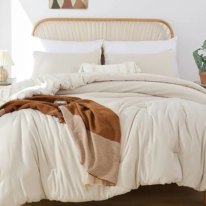 Environmentally Friendly ROSGONIA Oversized King Comforter 128x120 3pcs Super King Plus 1 Beige Comforter amp 2 Pillowcases Lightweight Oversized Bedding Set Blanket Excellent