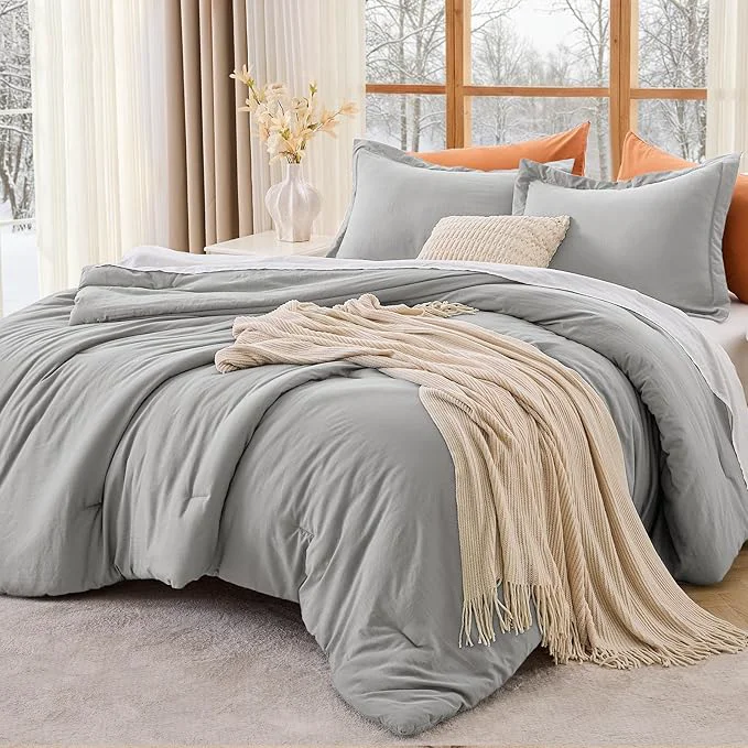 Fine MUXHOMO Queen Comforter Set All Season Ultra Soft Down Bedding - 3 Piece Lightweight Bed Set Includes 1 Comforter 90 quot x90 quot and 2 Pillow Shams 20 quot x26 quot Light Grey Durable