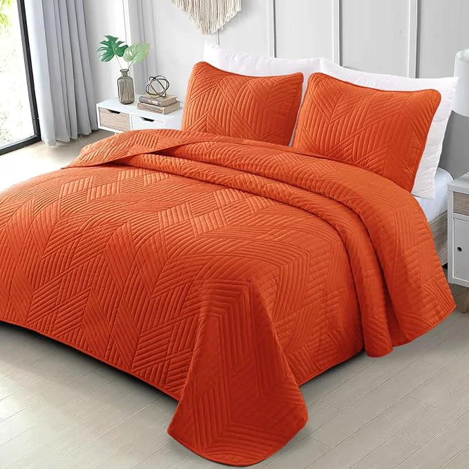 Smart Exclusivo Mezcla Ultrasonic Twin Quilt Bedding Set Lightweight Burnt Orange Bedspreads Soft Modern Geometric Coverlet Set for All Seasons 1 Quilt and 1 Pillow Sham Superior
