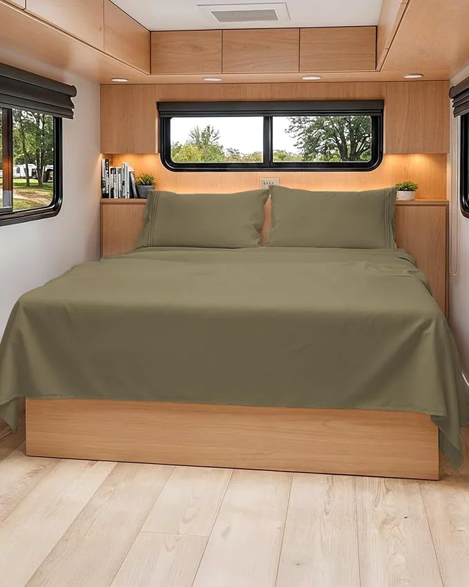 Sustainable RV Short Queen Sheet Set 60 X 75 - 4 Piece RV Short Queen Bed Sheets - Soft Breathable amp Cooling - Designed for Bunks Trailers and Campers - Fits 8 to 12 quot Mattress - Hotel Luxury Bedding - Khaki Verified
