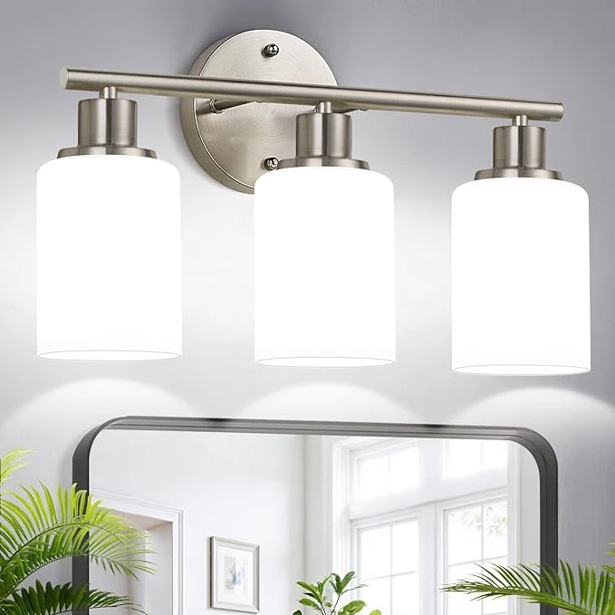Selected Zarbitta 3-Light Bathroom Light Fixtures Brushed Nickel Vanity Light Organic