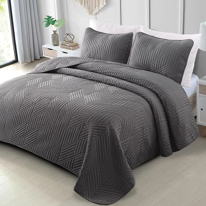 Safe Exclusivo Mezcla Ultrasonic Twin Quilt Bedding Set Lightweight Grey Bedspreads Soft Modern Geometric Coverlet Set for All Seasons 1 Quilt and 1 Pillow Sham Versatile