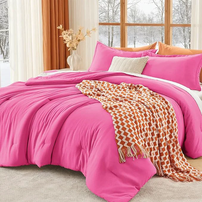Breathable MUXHOMO Queen Comforter Set All Season Ultra Soft Down Bedding - 3 Piece Lightweight Bed Set Includes 1 Comforter 90 quot x90 quot and 2 Pillow Shams 20 quot x26 quot Hot Pink