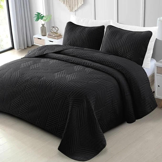 Elite Exclusivo Mezcla Ultrasonic Twin Quilt Bedding Set Lightweight Black Bedspreads Soft Modern Geometric Coverlet Set for All Seasons 1 Quilt and 1 Pillow Sham Optimized