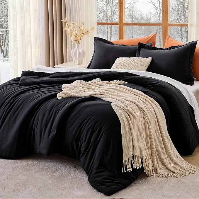 Functional MUXHOMO Black Full Comforter Sets All Season Ultra Soft Down Bedding - 3 Piece Lightweight Bed Set Includes 1 Comforter 82 quot x86 quot and 2 Pillow Shams 20 quot x26 quot Flexible