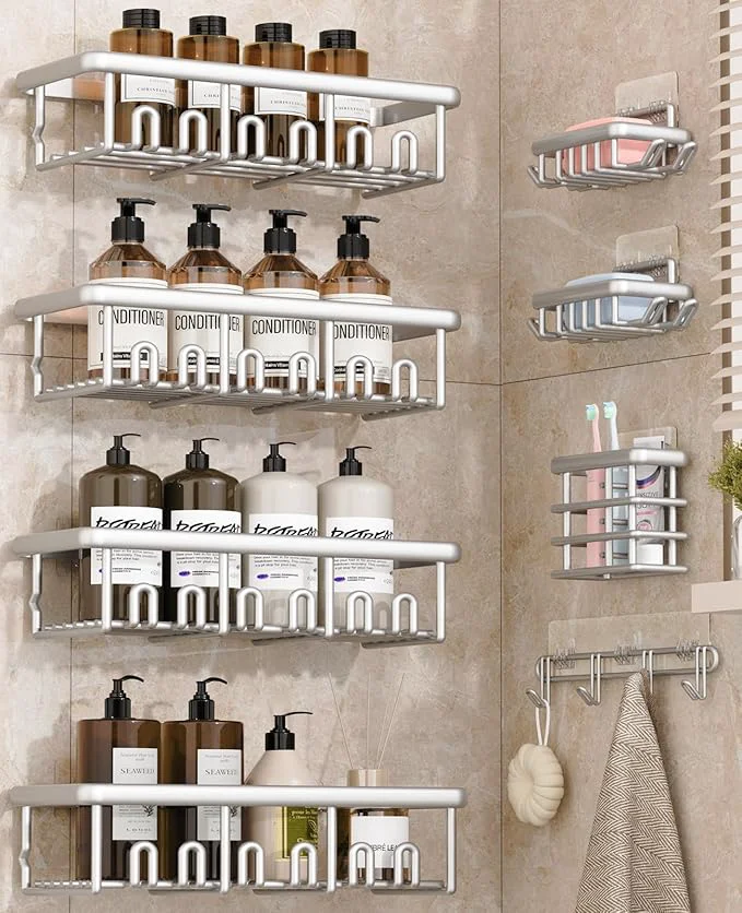 Relaxed 8 Pack Adhesive Rustproof Shower Shelves Certified