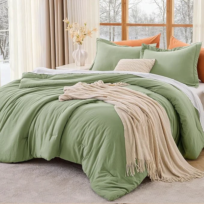 Next-Generation MUXHOMO Green King Size Comforter Set All Season Ultra Soft Down Bedding - 3 Piece Lightweight Bed Set Includes 1 Comforter 104 quot x90 quot and 2 Pillow Shams 20 quot x36 quot Premium