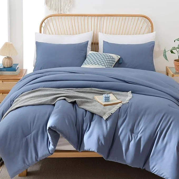 High-Grade ROSGONIA Oversized King Comforter Slate Blue 3pcs 1 Boho Comforter amp 2 Pillowcases Lightweight Oversized King Size Comforter Sets Bedding Blanket Eco-Friendly
