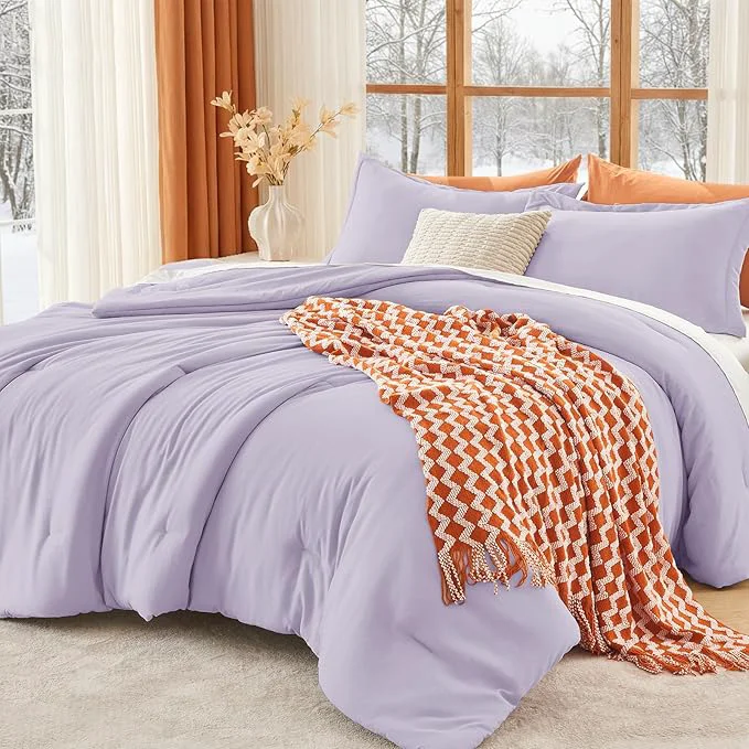 Verified MUXHOMO King Size Comforter Set All Season Ultra Soft Down Bedding - 3 Piece Lightweight Bed Set Includes 1 Comforter 104 quot x90 quot and 2 Pillow Shams 20 quot x36 quot Lavender Unique