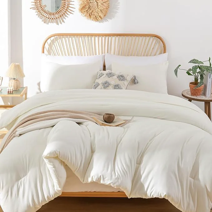 Fine Crafted ROSGONIA King Size Comforter Set Ivory 3pcs 1 Boho Comforter amp 2 Pillowcases All Season Bedding Soft Lightweight Bedspread Cozy Blanket Quilt Responsible