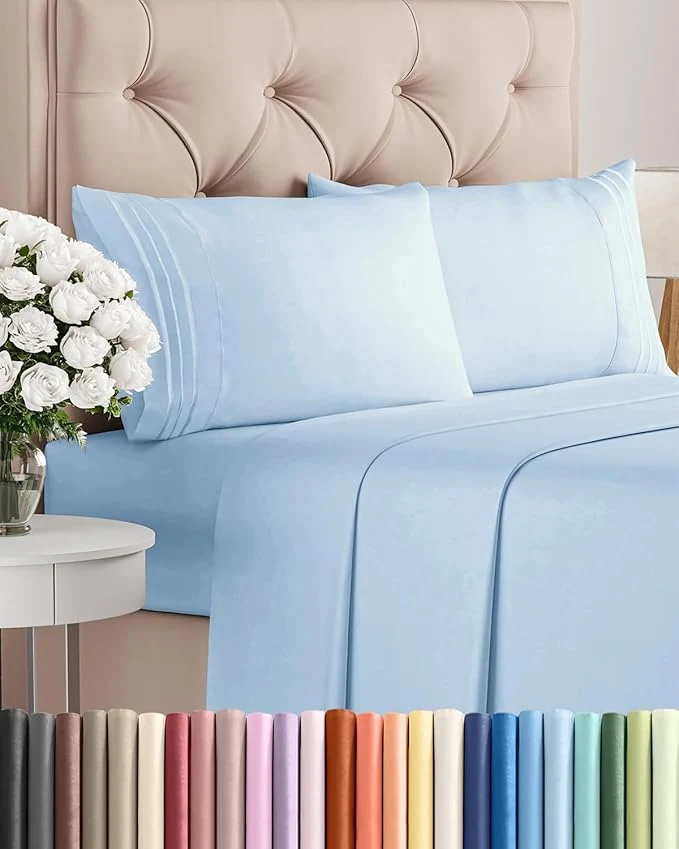 Safe Full Size 4 Piece Sheet Set - Comfy Breathable amp Cooling Bed Sheets Set - Hotel Luxury Bedding for Women Men Kids Teens Boys amp Girls - Deep Pockets Soft and Wrinkle - Oeko-Tex - Light Blue Reusable