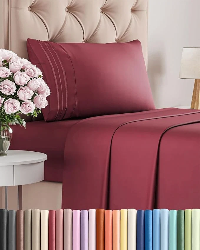 Exceptional Twin XL Size 3 Piece Sheet Set - Comfy Breathable amp Cooling Bed Sheets Set - Hotel Luxury Bedding for Women Men Kids Teens Boys amp Girls - Deep Pockets Soft and Wrinkle - Oeko-Tex - Burgundy Eco-Friendly