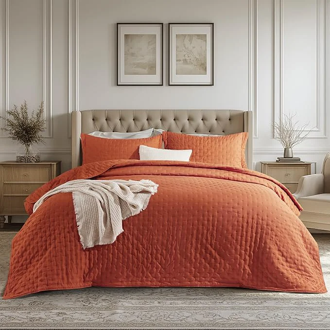 Reliable Bedsure King Quilt - Red Orange Bedspread King Size amp Lightweight Comforter Boho Coverlet with Clover Pattern Ultra Soft All-Season Bedding 106 x 96 Inches Stitch- Quilting Ultra Soft Lightweight Machine Washable Pet-Friendly Prestigious