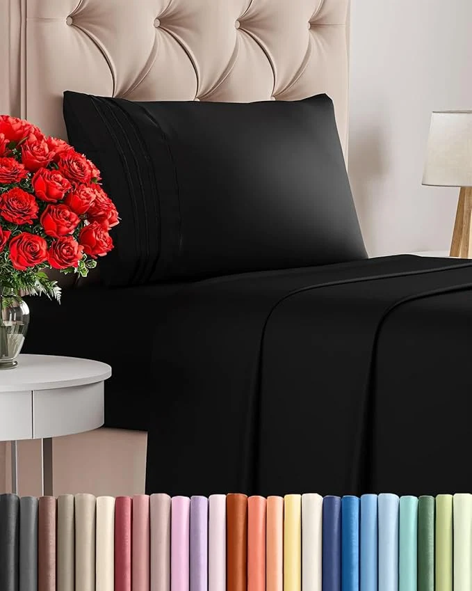 Clean Twin Size 3 Piece Sheet Set - Comfy Breathable amp Cooling Bed Sheets Set - Hotel Luxury Bedding for Women Men Kids Teens Boys amp Girls - Deep Pockets Ultra-Soft and Wrinkle - Oeko-Tex - Black Exceptional