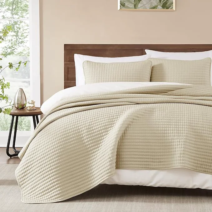 Original WRENSONGE Queen Quilt-3 Pieces Lightweight Bedspreads Beige Queen Size Quilt Bedding Set for All Seasons Soft Summer Coverlet with 2 Pillow Shams Couch High-Quality