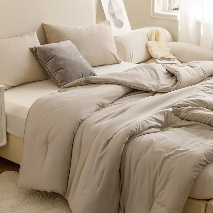 Refined ROSGONIA Comforter Full Size for Girls Boys Teens Oatmeal 3pcs 1 Boho Comforter amp 2 Pillowcases Lightweight Dorm Bedding Soft All Season Bed Set Efficient