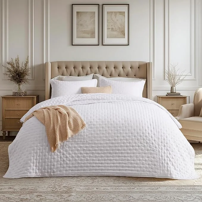 Professional Bedsure Quilts Queen Size - Bright White Bedspread Queen Size amp Lightweight Comforter Modern Coverlet with Clover Pattern Ultra Soft All-Season Bedding 90 x 96 Inches Stitch- Quilting Lightweight Summer Bedding Set Machine Washable Pet-Fri... Smooth