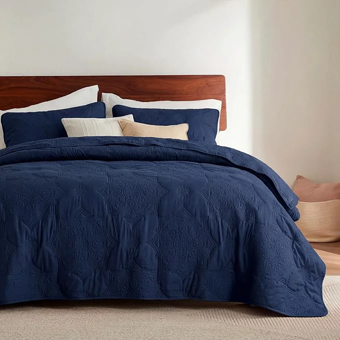 Classic Bedsure Quilts Queen Size - Navy Blue Bedspread Queen Size amp Lightweight Comforter Modern Coverlet with Mandala Pattern Ultra Soft All-Season Bedding 90 x 96 Inches Stitch- Quilting Ultra Soft Lightweight Machine Washable Pet-Friendly Trusted