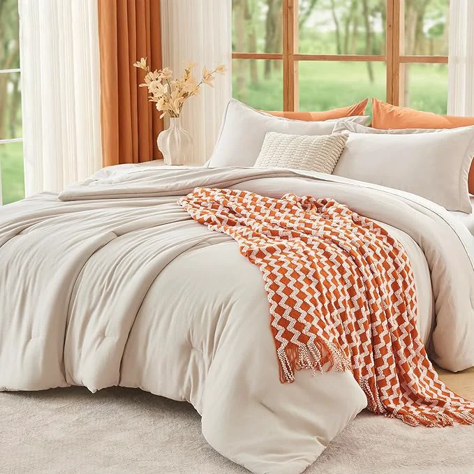 Smooth MUXHOMO Beige Twin Twin XL Comforter Set All Season Ultra Soft Down Bedding - 2 Piece Lightweight Bed Set Includes 1 Comforter 68 quot x88 quot and 1 Pillow Shams 20 quot x26 quot Traditional