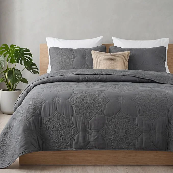 Artisan Bedsure Quilts Queen Size - Dark Grey Bedspread Queen Size amp Lightweight Comforter Modern Coverlet with Mandala Pattern Ultra Soft All-Season Bedding 90 x 96 Inches Stitch- Quilting Ultra Soft Lightweight Machine Washable Pet-Friendly Relaxed