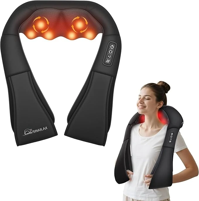 Fast Snailax Neck Massager with Heat Shiatsu Neck Back Massager Natural