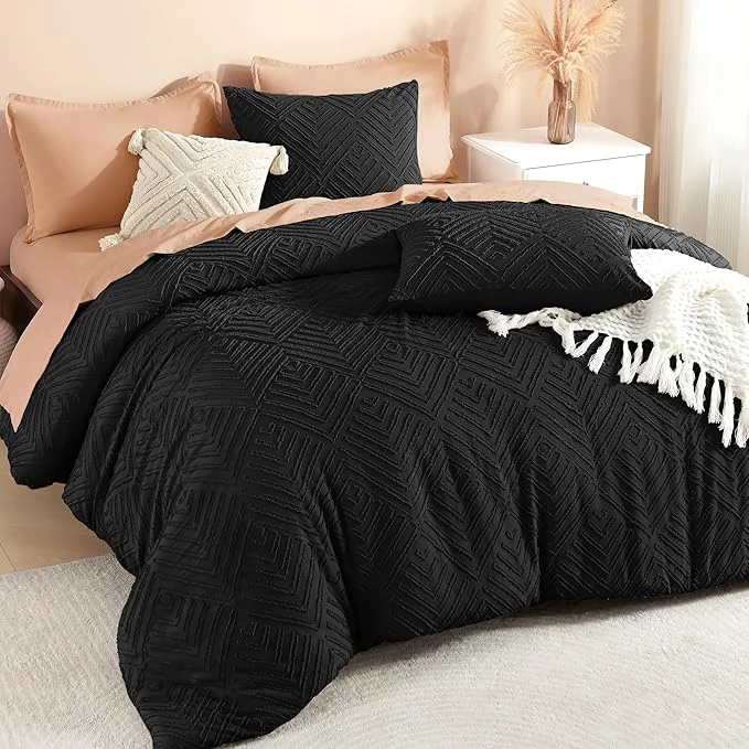 Unique Litanika Super King Plus Comforter Black 3 Pieces Tufted Boho Farmhouse Bedding Comforter Set Lightweight Fluffy All Season Comforter Set 120x128In Comforter amp 2 Pillowcases Safe