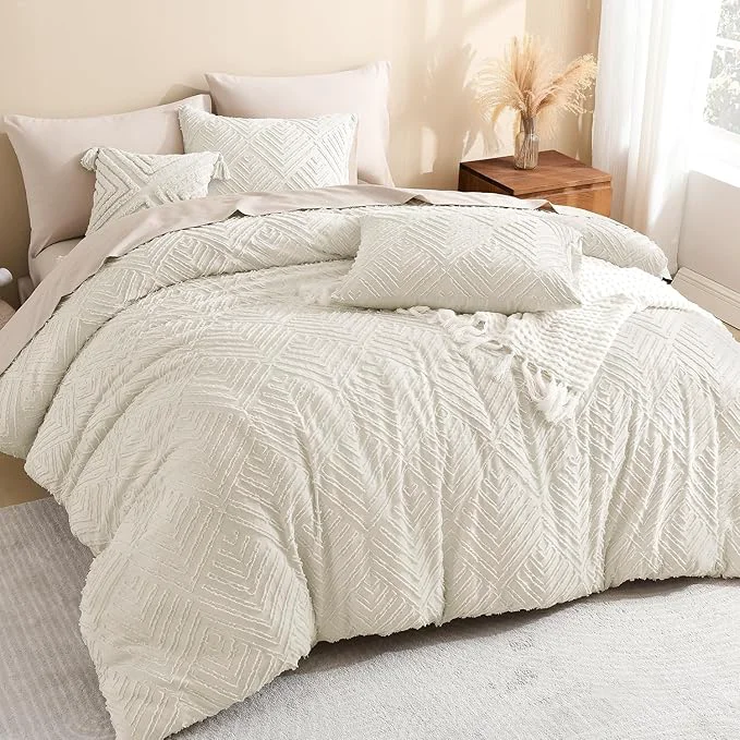 Pure Litanika King Size Comforter Set Beige 3 Pieces Cream Tufted Boho Farmhouse Bedding Comforter Sets Lightweight Fluffy Comforter Bed Set for All Season 104x90In Comforter and 2 Pillowcases Innovative
