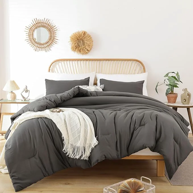 Sophisticated ROSGONIA Queen Comforter Set Charcoal Grey 3pcs 1 Dark Gray Comforter amp 2 Pillowcases All Season Soft Bedding Lightweight Bedspread Blanket Quilt Professional