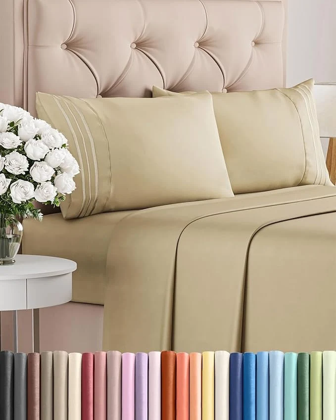 High-Quality Cal King Size 4 Piece Sheet Set - Comfy Breathable amp Cooling Bed Sheets Set - Hotel Luxury Bedding for Women Men Kids Teens Boys amp Girls - Deep Pockets Ultra-Soft Wrinkle - Oeko-Tex - Beige Artisan