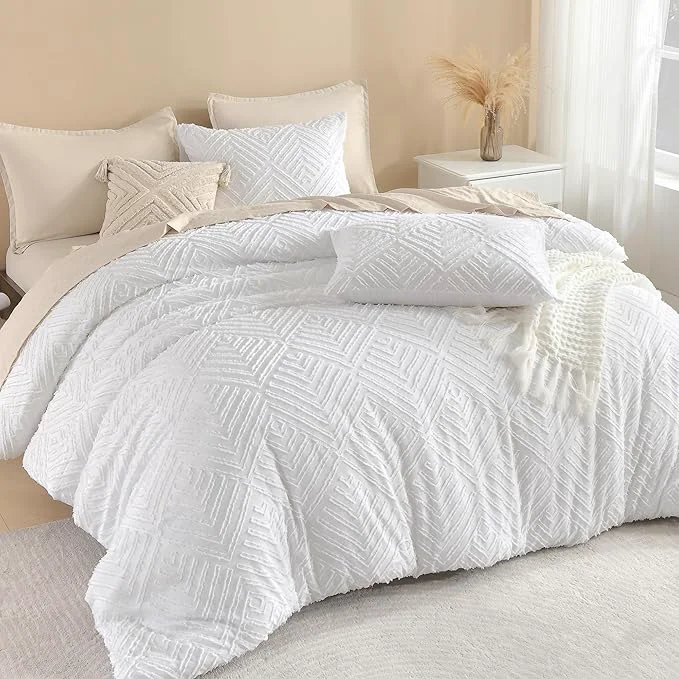 Fine Crafted Litanika Oversized King Comforter Set White 3 Pieces Tufted Boho Farmhouse Bedding Comforter Set Lightweight Fluffy All Season Comforter Set 120x98In Comforter amp 2 Pillowcases Eco-Friendly