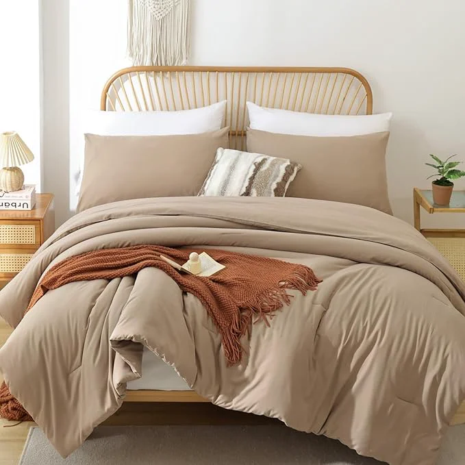 Optimized ROSGONIA Oversized King Comforter 120x120 3pcs Super King Comforter 1 Taupe Comforter amp 2 Pillowcases Lightweight Warm Bedding Set Blanket Quilt Efficient
