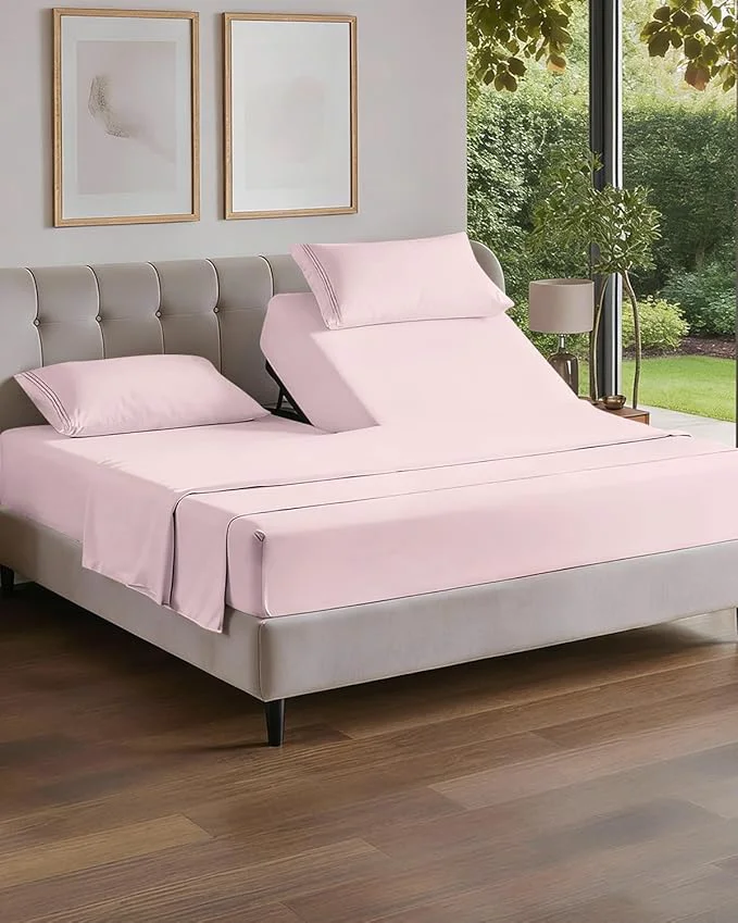 Durable Flex Top Split Head King 4 Piece Sheet Set - Comfy Breathable amp Cooling Bed Sheets Set - Hotel Luxury Bedding for Women Men Kids Teens Boys amp Girls - Deep Pockets Soft Oeko-Tex - Lavender Pink Environmentally Friendly