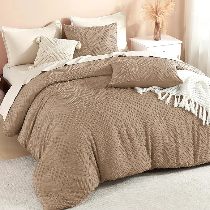 Luxury Litanika California King Comforter Set Taupe 3 Pieces Tufted Boho Farmhouse Bedding Comforter Sets Lightweight Fluffy Comforter Bed Set All Season 104x96In Comforter amp 2 Pillowcases Verified