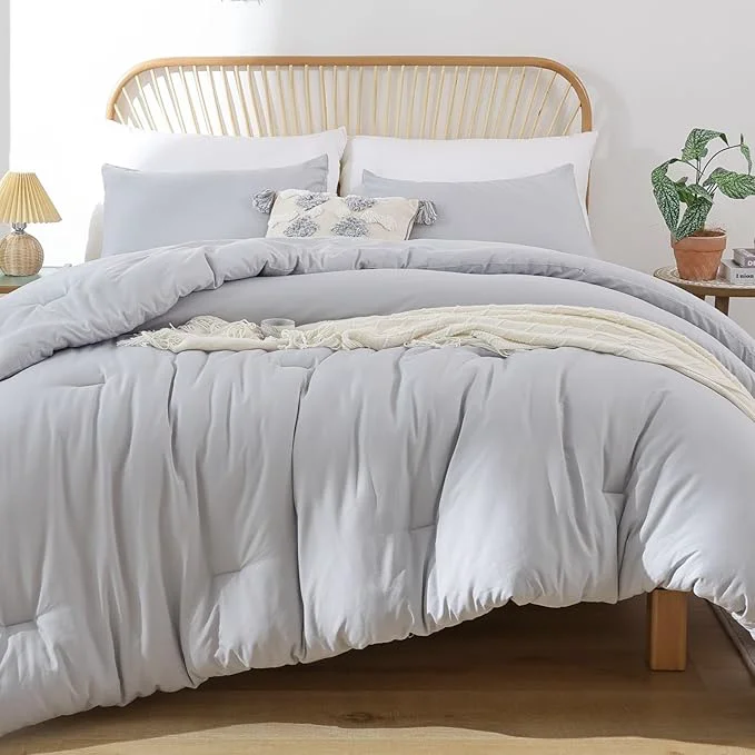 Recyclable ROSGONIA Comforter Full Size for Girls Boys Teens Light Grey 3pcs 1 Boho Grey Comforter amp 2 Pillowcases Lightweight Soft Dorm Bedding for All Season Eco-Friendly