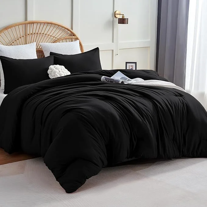 Organic CozyLux King Size Comforter Set Black 3 Pieces Solid Comforters King Size Breathable Quilted Style Bedding Set Luxury Soft Microfiber Down Comforter Bed Set 1 Comforter amp 2 Pillowcases Powerful