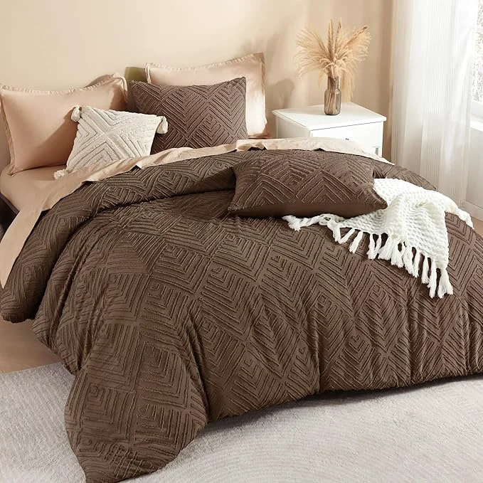 Flexible Litanika Brown Queen Comforter Set 3 Pieces Tufted Boho Farmhouse Bedding Comforter Sets Lightweight Fluffy Comforter Bed Set for All Season 90x90In Comforter and 2 Pillowcases High-Performance