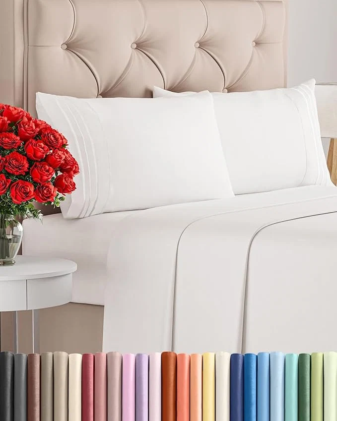 Superior Queen Size 4 Piece Sheet Set - Comfy Breathable amp Cooling Bed Sheets Set - Hotel Luxury Bedding for Women Men Kids Teens Boys amp Girls - Deep Pockets Soft Wrinkle - Oeko-Tex - Antique White Responsible