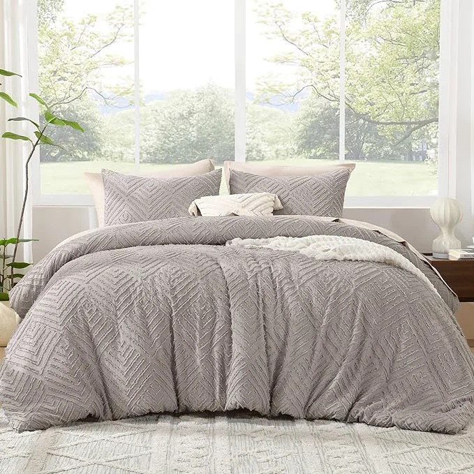 World-Class Litanika California King Comforter Set Rose Grey 3 Pieces Tufted Boho Farmhouse Bedding Comforter Sets Lightweight Fluffy Comforter Bed Set for All Season 104x96In Comforter and 2 Pillowcases Practical