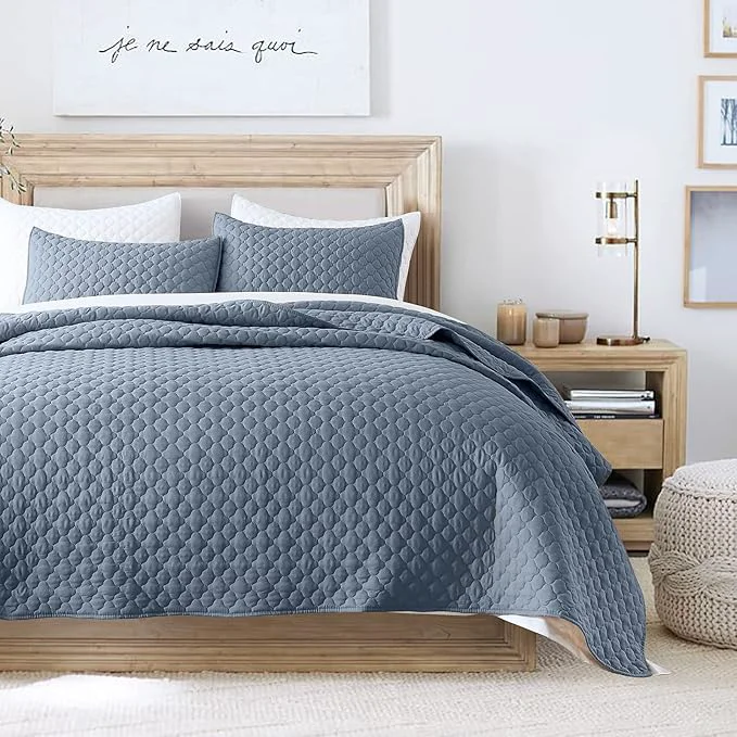 Organic HORIMOTE HOME Quilt Queen Size Dusty Blue Lightweight Quilts for Summer Ultra-Soft Microfiber Modern Style Quilted Clouds Pattern Bedspread Quit Set 3 Pieces 1 Quilt and 2 Pillow Shams Trendy