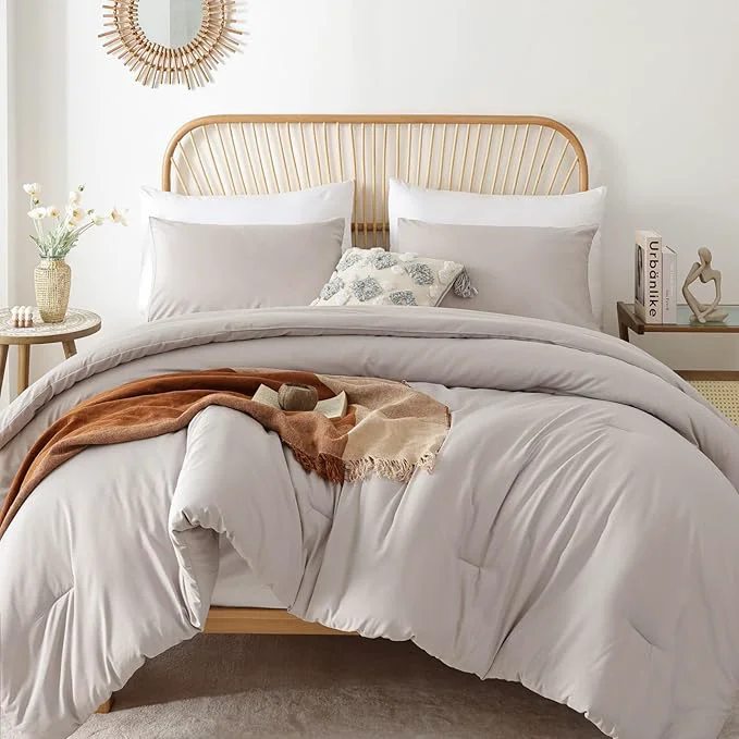 Minimalist ROSGONIA King Size Comforter Set Linen Grey 3pcs 1 Boho Comforter amp 2 Pillowcases Soft Lightweight Bedding Blanket All Season Bedspreads Quilt