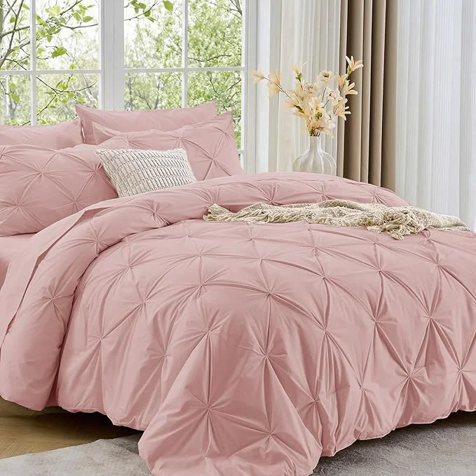 Premium Sasttie Twin XL Comforter Set 5-Piece Bed in a Bag Pintuck Bedding Sets for All Season Includes Comforter Flat Sheet Fitted Sheet Pillowcase and Pillowsham Rose Gold Elegant