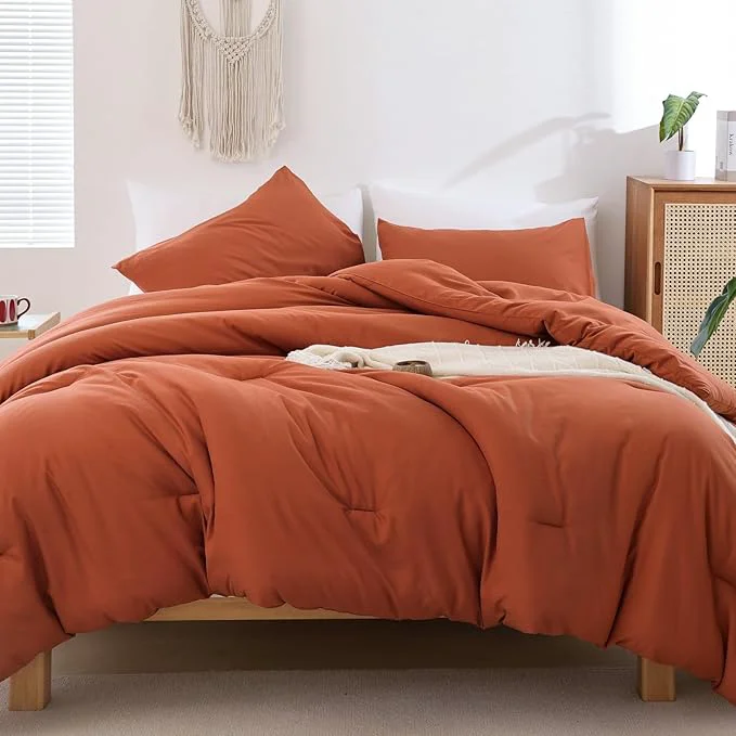 Breathable ROSGONIA Oversized King Comforter 128x120 3pcs Super King Plus 1 Burnt Orange Comforter amp 2 Pillowcases Lightweight Bedding Set Quilt Specialty