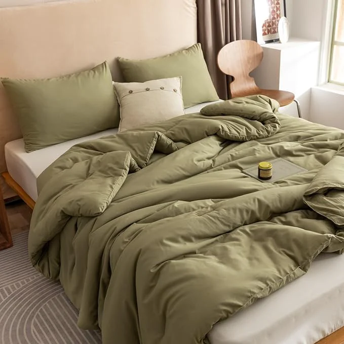 Casual ROSGONIA Queen Comforter Set Olive Green 3pcs Bedding Sets Queen 1 Boho Olive Comforter amp 2 Pillowcases All Season Lightweight Blanket Quilt Genuine