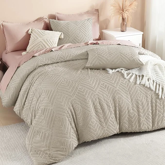 Carefully Designed Litanika Oatmeal Super King Plus Comforter 3 Pieces Tufted Boho Farmhouse Bedding Comforter Sets Lightweight Fluffy Bed Set for All Season 128x120In Comforter and 2 Pillowcases Contemporary