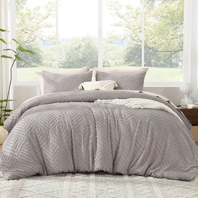 Trusted Litanika King Size Comforter Set Milk Grey 3 Pieces Cream Tufted Boho Farmhouse Bedding Comforter Sets Lightweight Fluffy Comforter Bed Set for All Season 104x90In Comforter and 2 Pillowcases Artisan