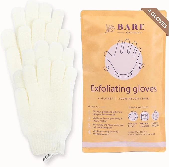 Effective Bare Botanics 4 Pack White Exfoliating Shower Gloves Powerful
