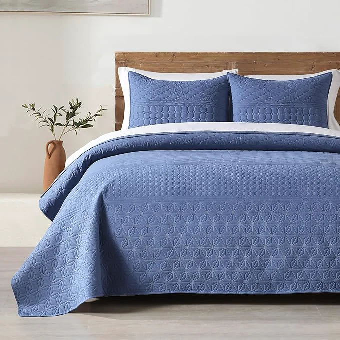 Fine HORIMOTE HOME Denim Blue Queen Size Quilt Set - Soft Microfiber Bedspread with 2 Shams Lightweight amp All-Season Geometric Coverlet for Cozy Bedding Contemporary