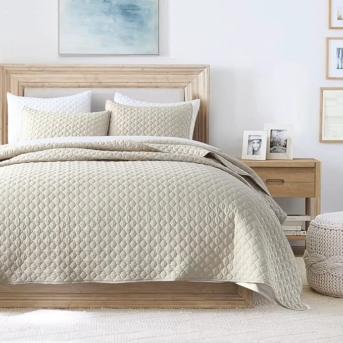 Flexible HORIMOTE HOME Quilt Set King Size Beige Bedspread Modern Style Quilted Clouds Pattern Soft Coverlet Set Lightweight Microfiber Quilted Bedspread for All Season Contemporary